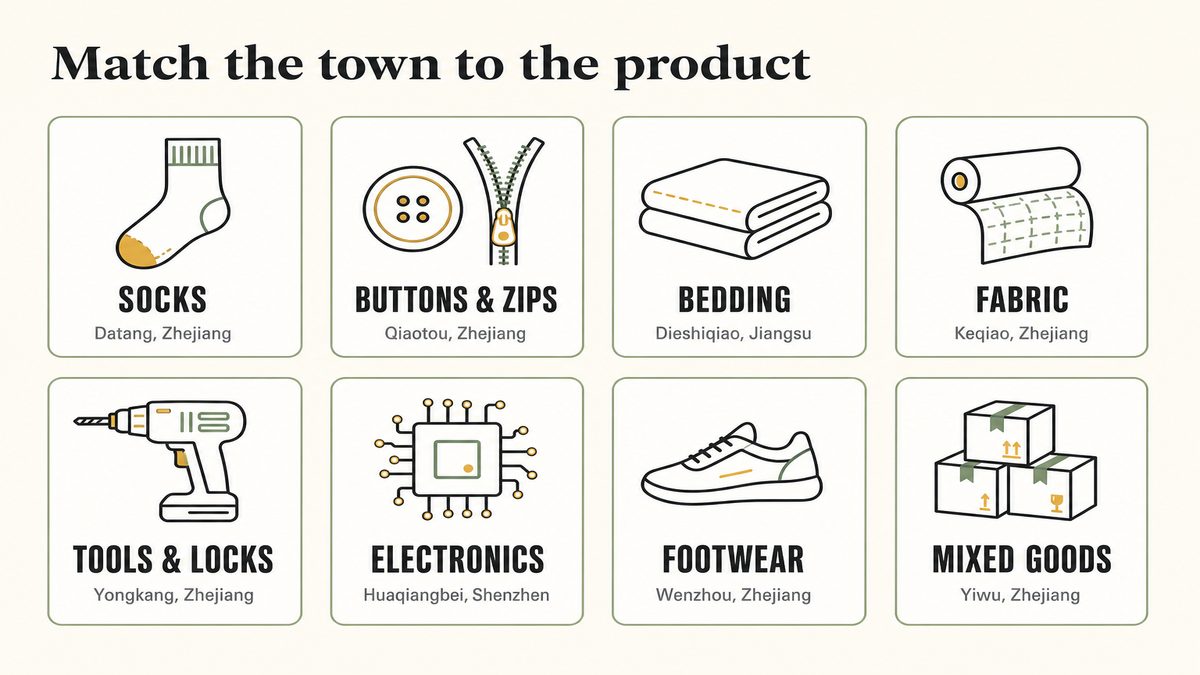 Chart matching product categories to the right China wholesale market town