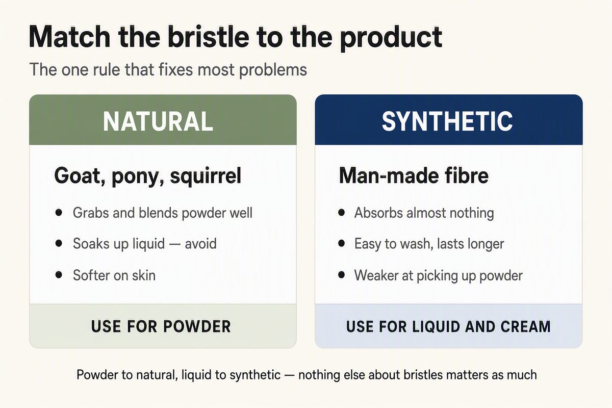 Natural versus synthetic makeup brush bristles and which products each suits