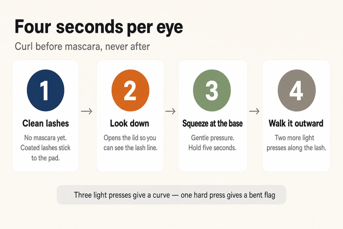 How to use an eyelash curler in four steps without pinching