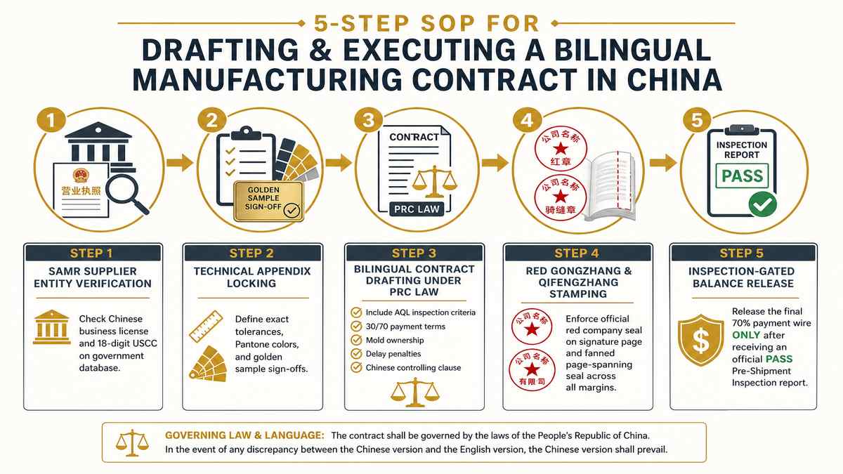 5-Step SOP for Drafting and Signing a Bilingual Sales Contract in China Infographic