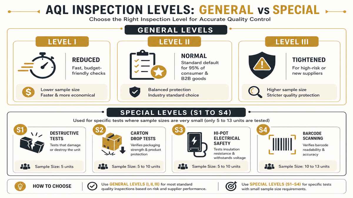 AQL General vs Special Inspection Levels Comparison Infographic