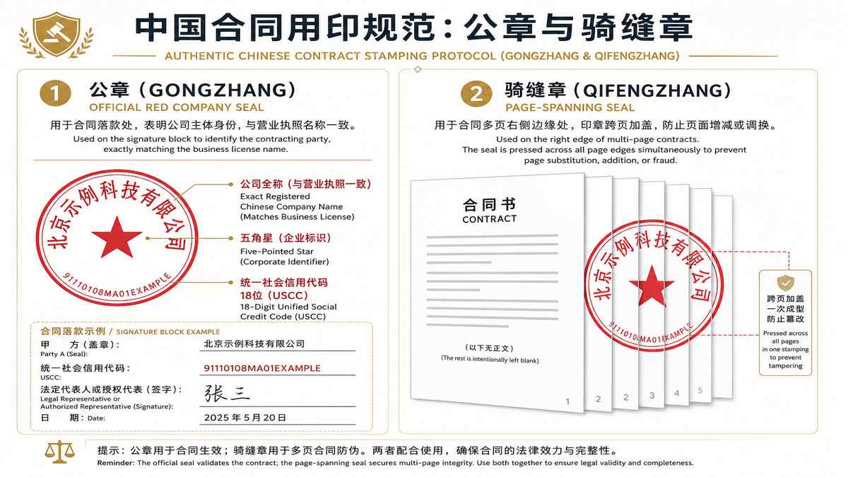 How to Check Gongzhang and Qifengzhang Stamping on Chinese Contracts Infographic