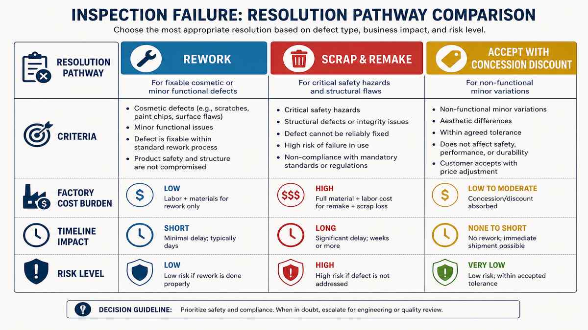 Rework vs Scrap vs Concession Decision Matrix Infographic