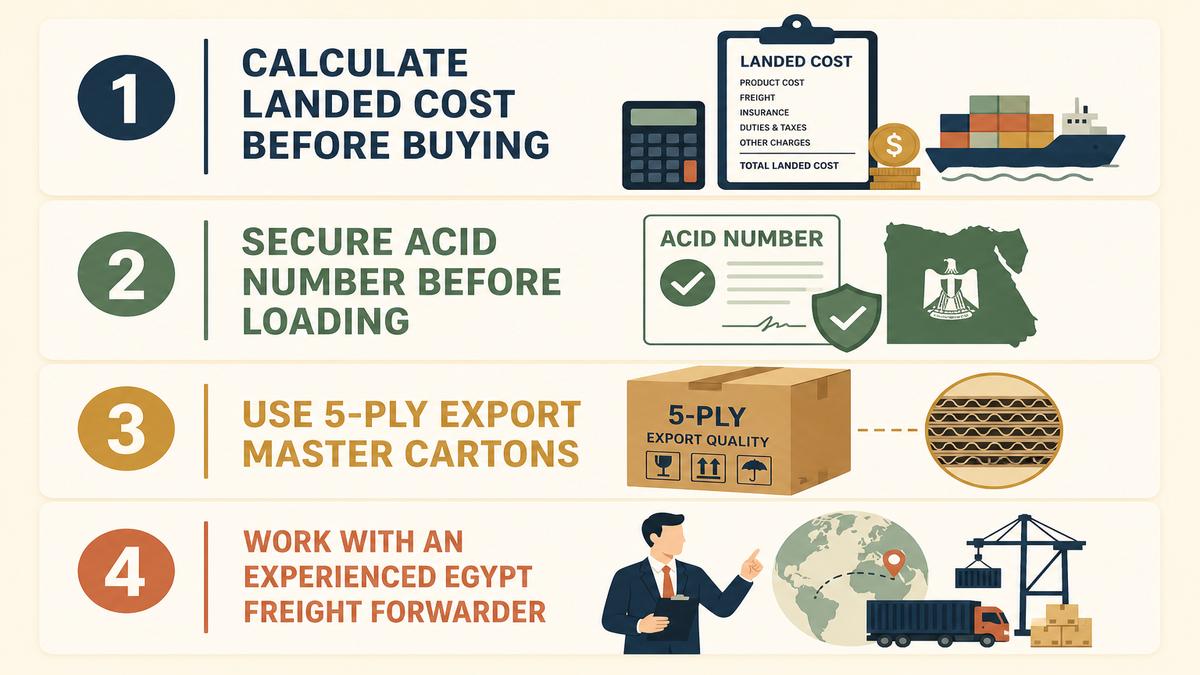 4-rule checklist to avoid shipping mistakes to Egypt including landed cost math and ACID compliance