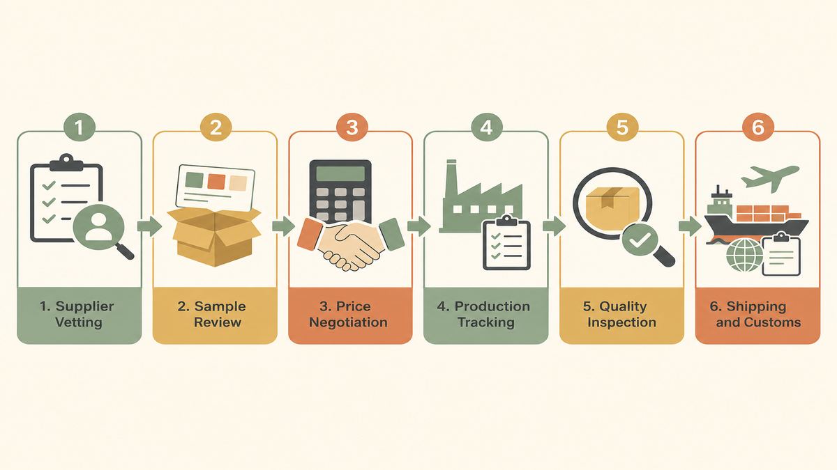 The 6-step sourcing agent workflow from factory vetting to shipping