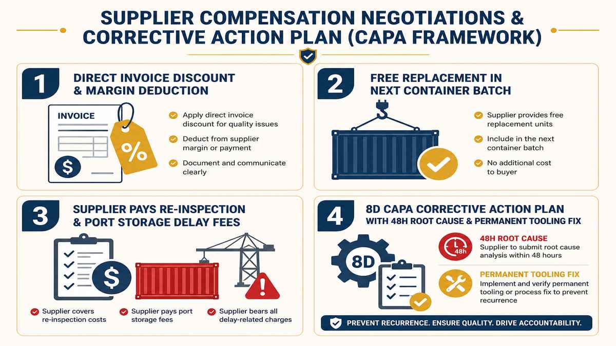 Supplier Compensation Negotiation and CAPA Framework Infographic