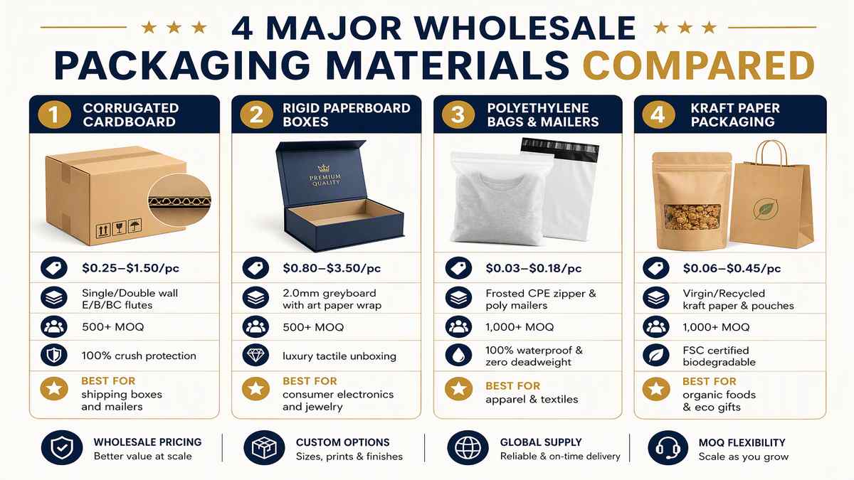 4 Major Wholesale Packaging Materials Compared Infographic