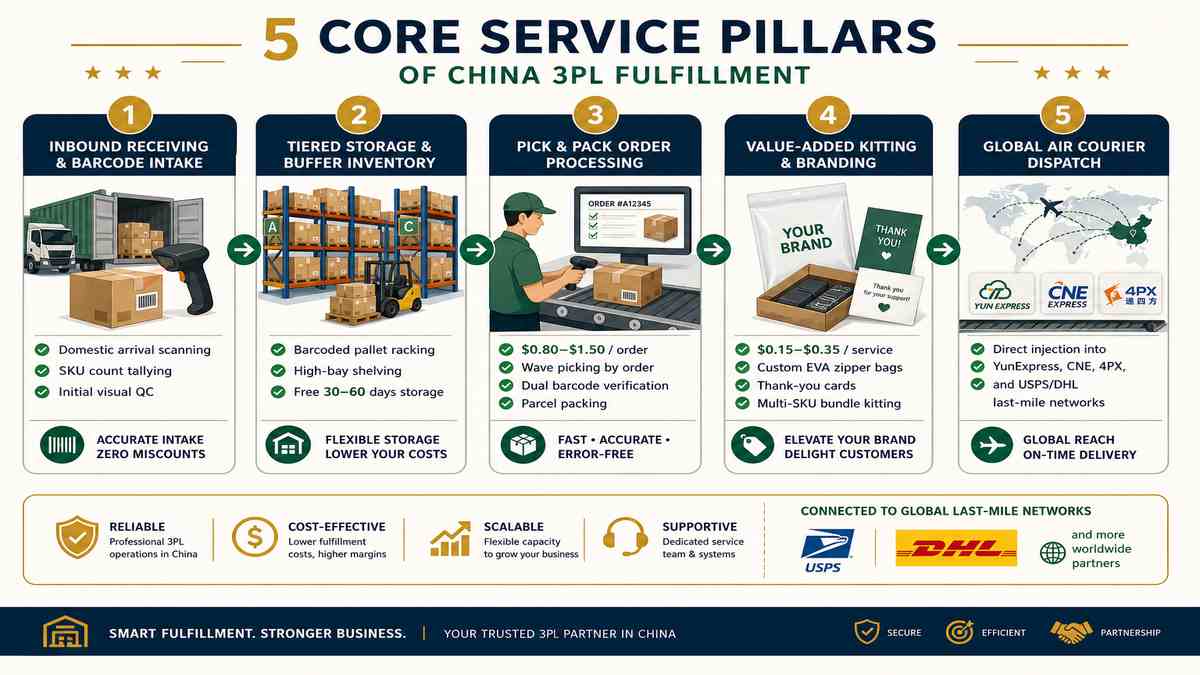 5 Core Pillars of China 3PL Fulfillment Warehousing Infographic