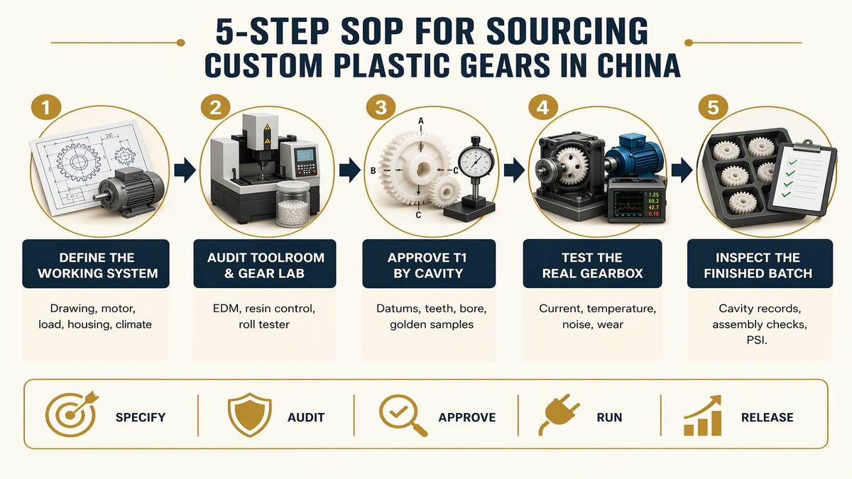 Five-step process for sourcing custom plastic gears in China