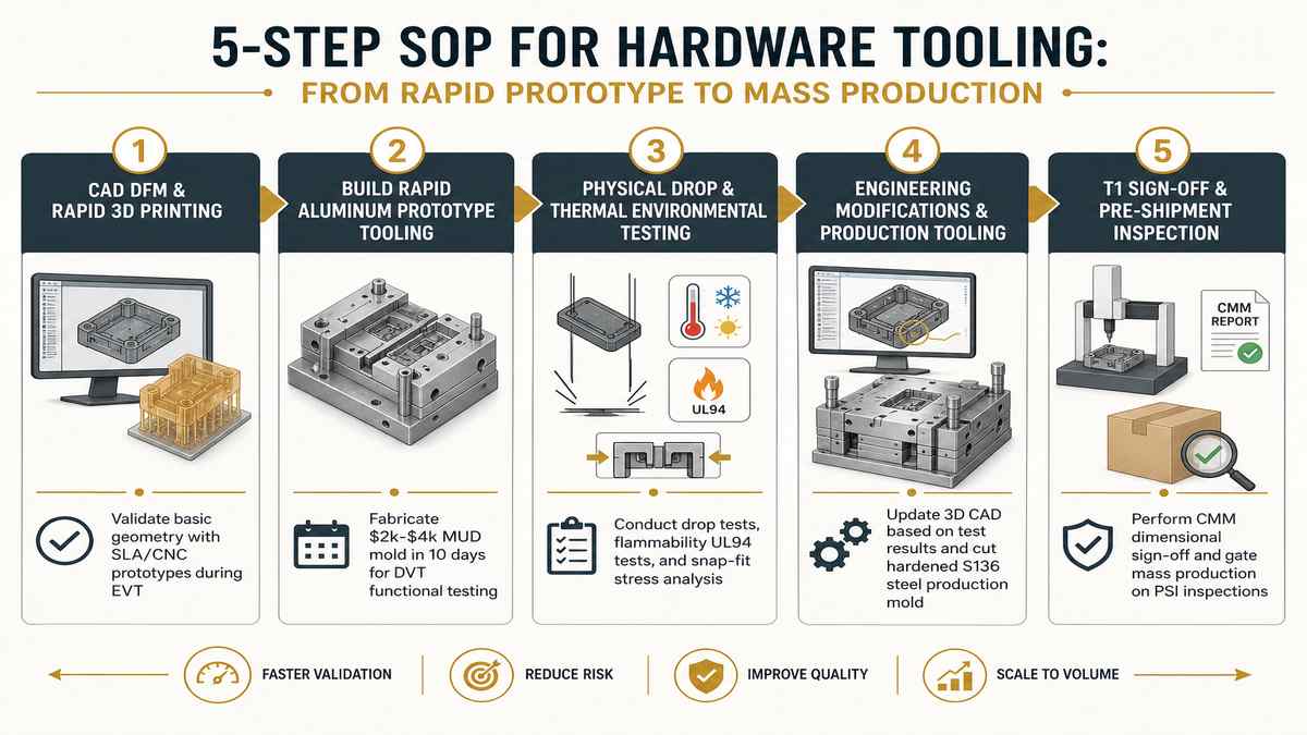 5-Step SOP for Hardware Tooling From Prototype to Mass Production Infographic
