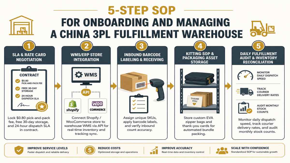 5-Step SOP for Onboarding and Managing a China 3PL Warehouse Infographic
