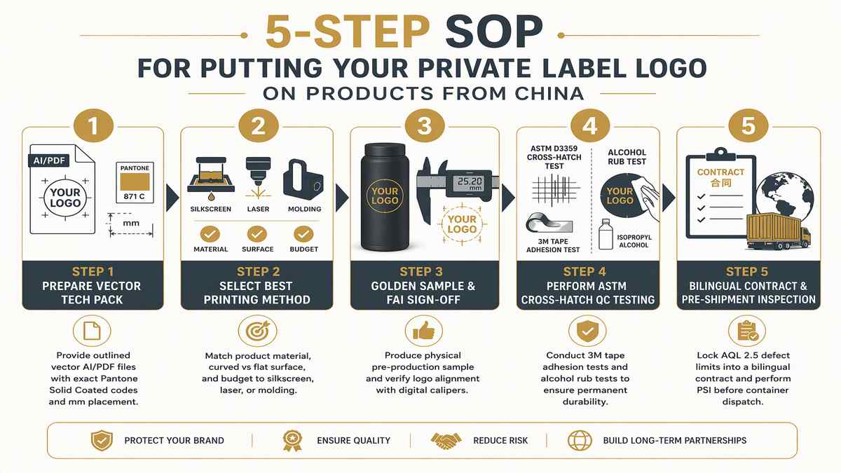 5-Step SOP for Putting Your Private Label Logo on Products from China Infographic