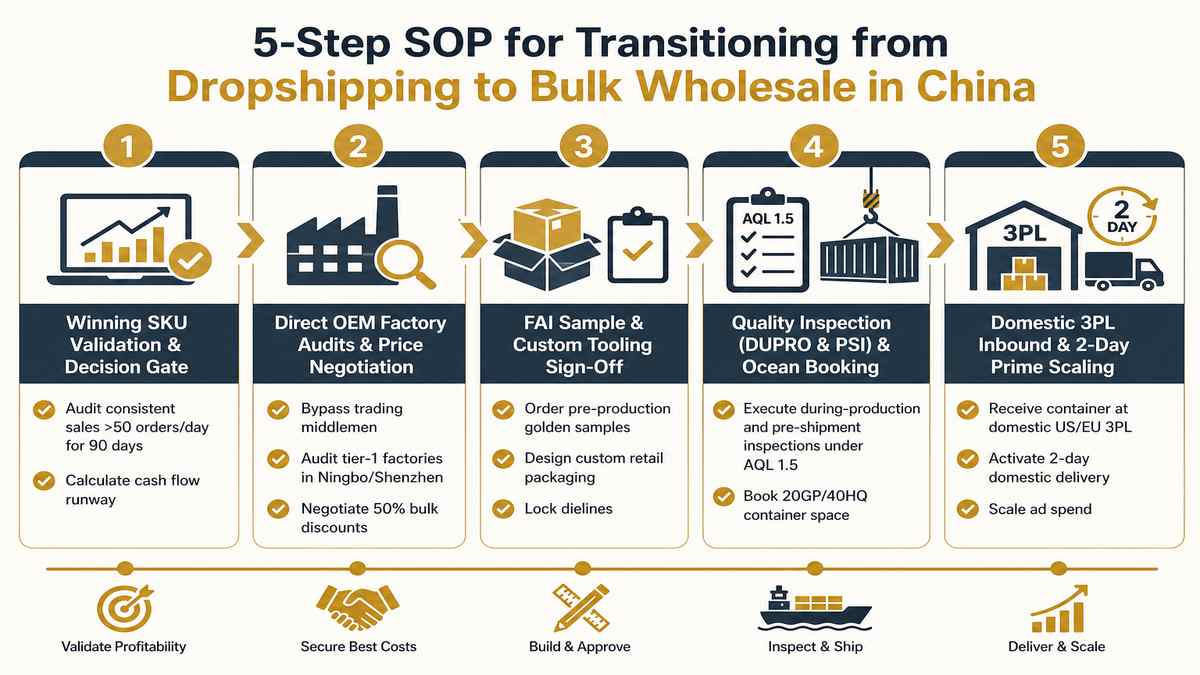 5-Step SOP for Transitioning from Dropshipping to Bulk Wholesale in China Infographic