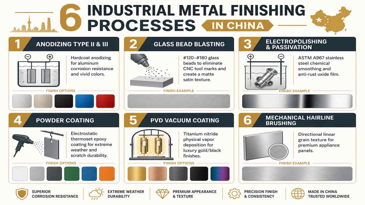 6 Industrial Metal Surface Finishing Processes in China Infographic