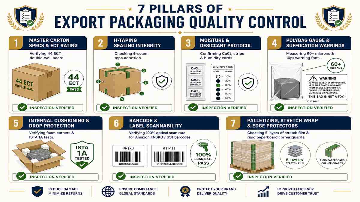 7 Pillars of Export Packaging Quality Control Architecture Infographic