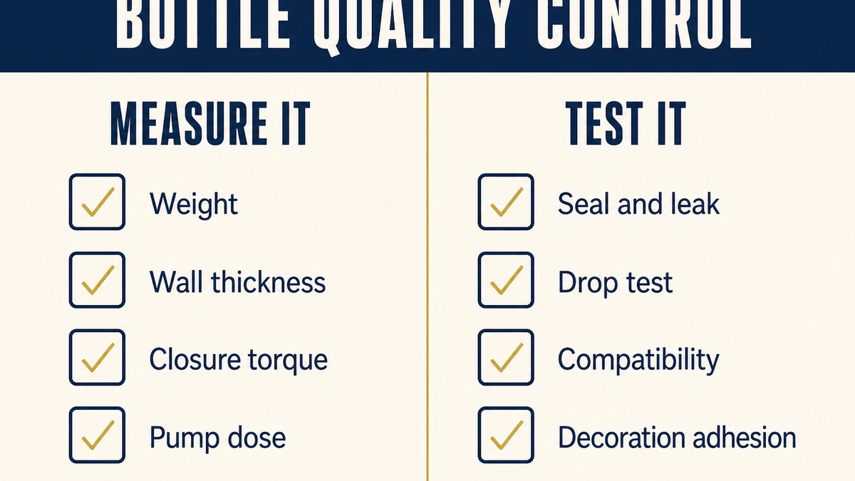 Plastic bottle quality control checklist: weight, wall thickness, seal, drop, torque, pump dose, compatibility and decoration adhesion