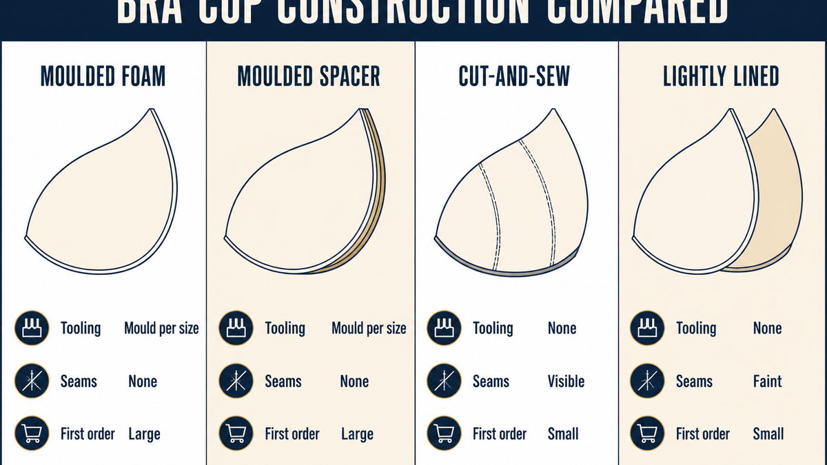 Bra cup construction compared: moulded foam, moulded spacer, cut-and-sew and lightly lined
