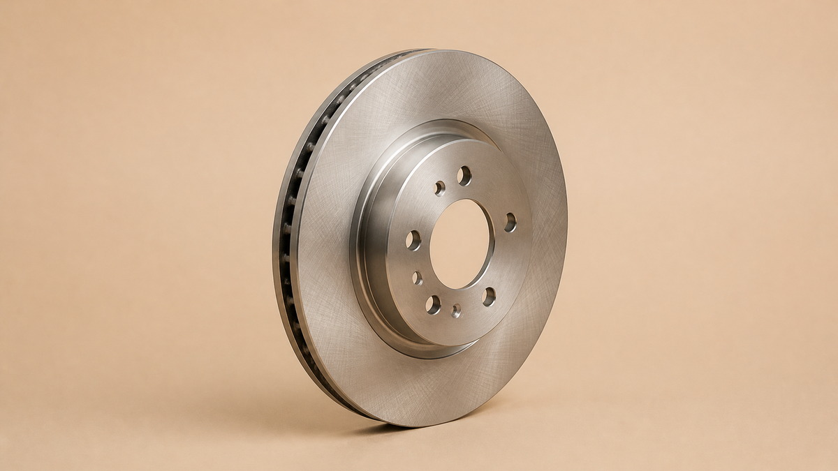 Vented brake disc standing on its edge, machined friction face visible