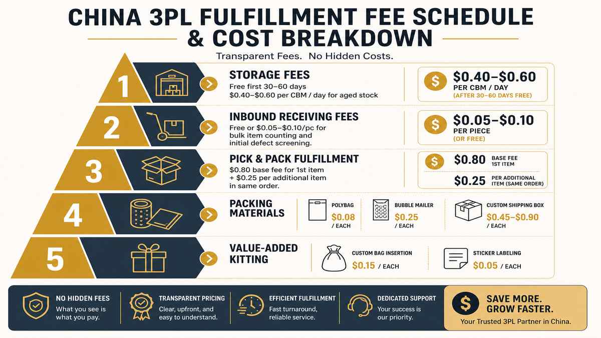 China 3PL Fulfillment Fee Schedule and Pricing Breakdown Infographic