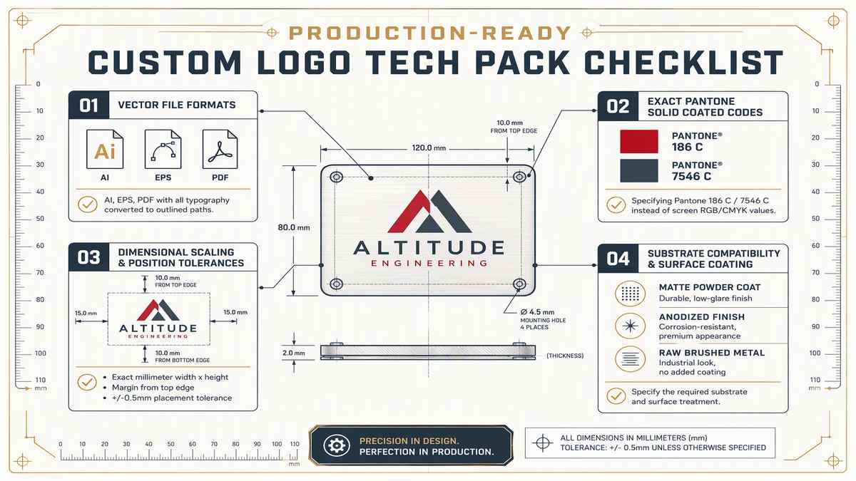 Production-Ready Custom Logo Tech Pack Checklist Infographic