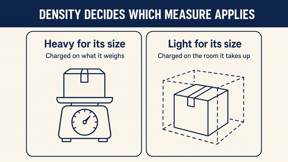 How the ratio of weight to volume decides whether a home decor item is billed on actual weight or dimensional weight