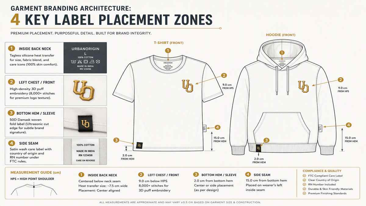 Garment Branding Architecture 4 Key Label Placement Zones Infographic