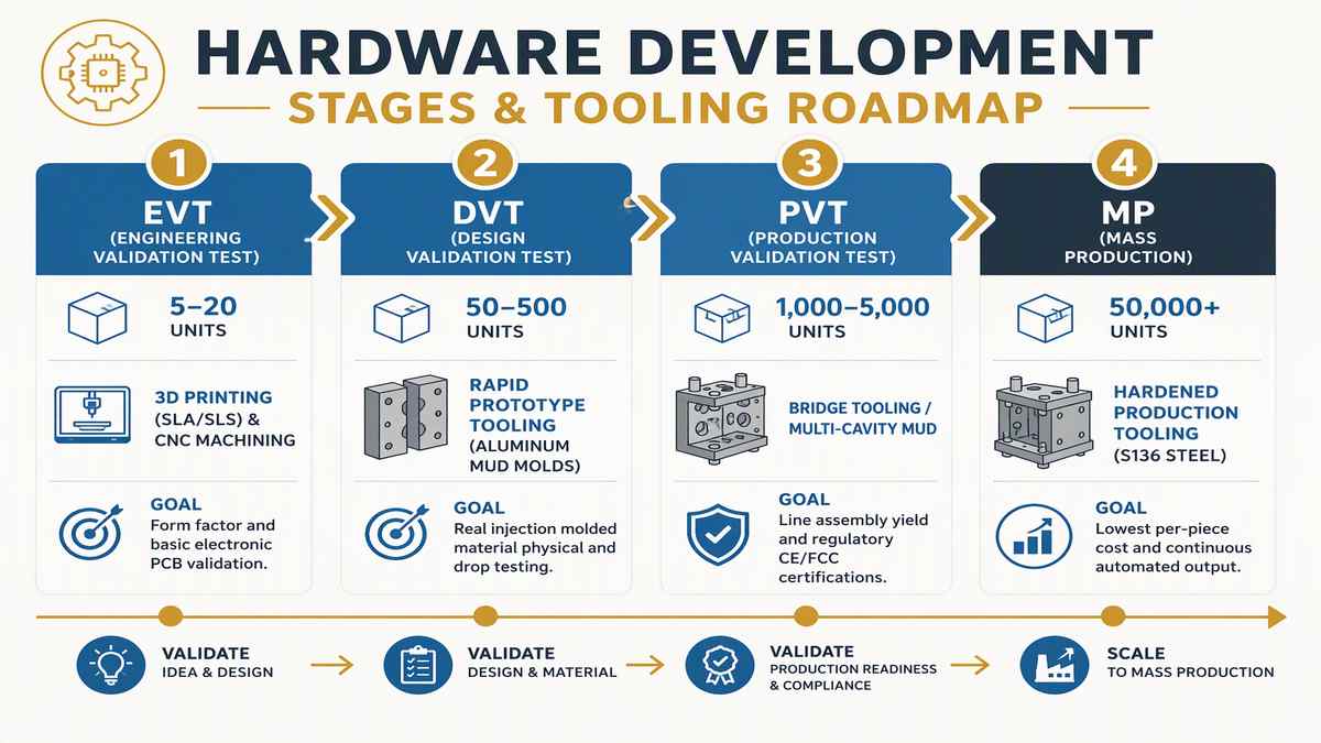 Hardware Development Stages and Tooling Roadmap Infographic