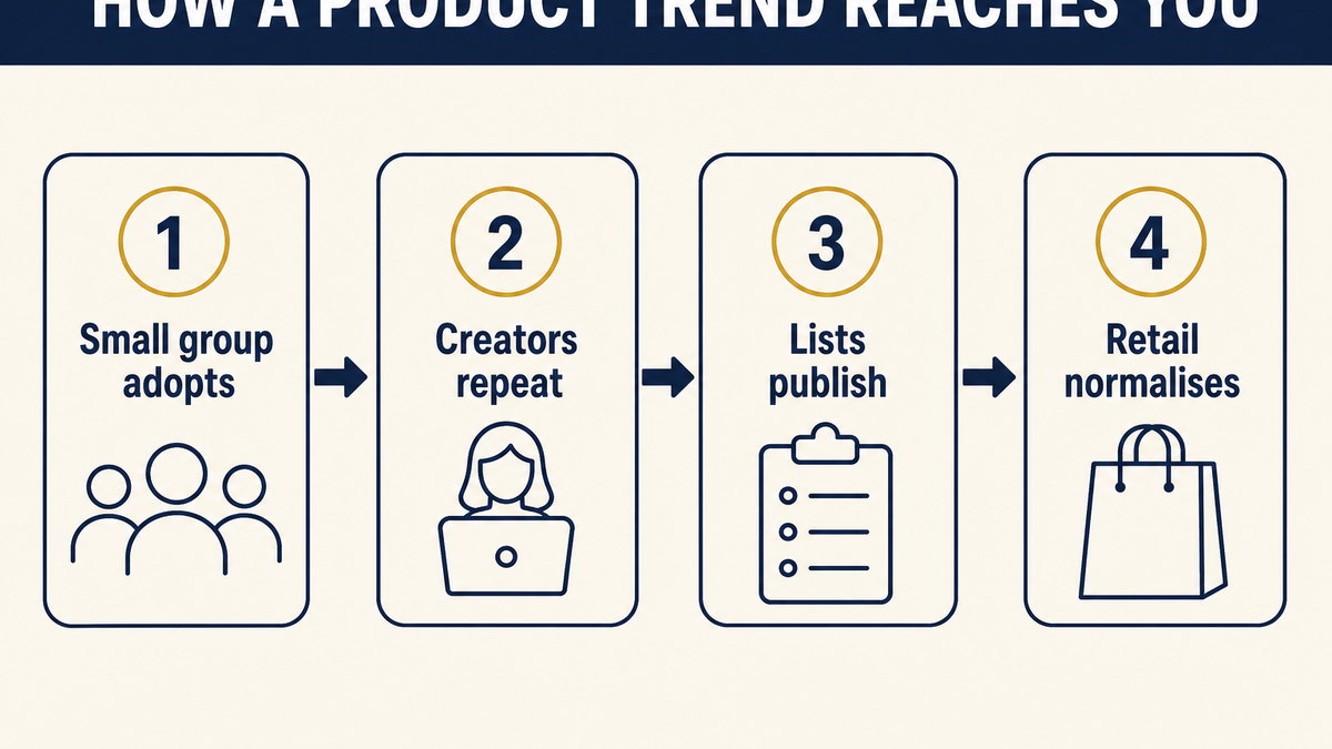 The four stages a product trend passes through before it reaches a published list
