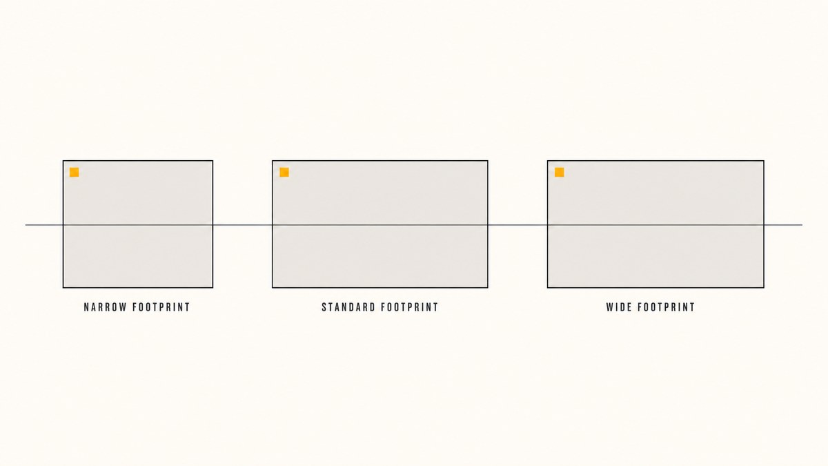 Three plastic pallet footprints compared in plan view, showing that the European and industrial standards share a long edge while the North American footprint is wider