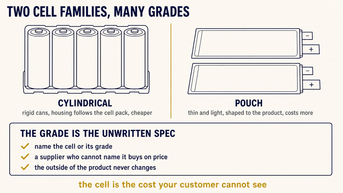 Power bank cell types compared: cylindrical cells against flat pouch cells, with the grade and protection differences