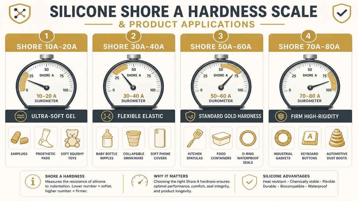 Silicone Shore A Hardness Scale and Product Applications Guide Infographic
