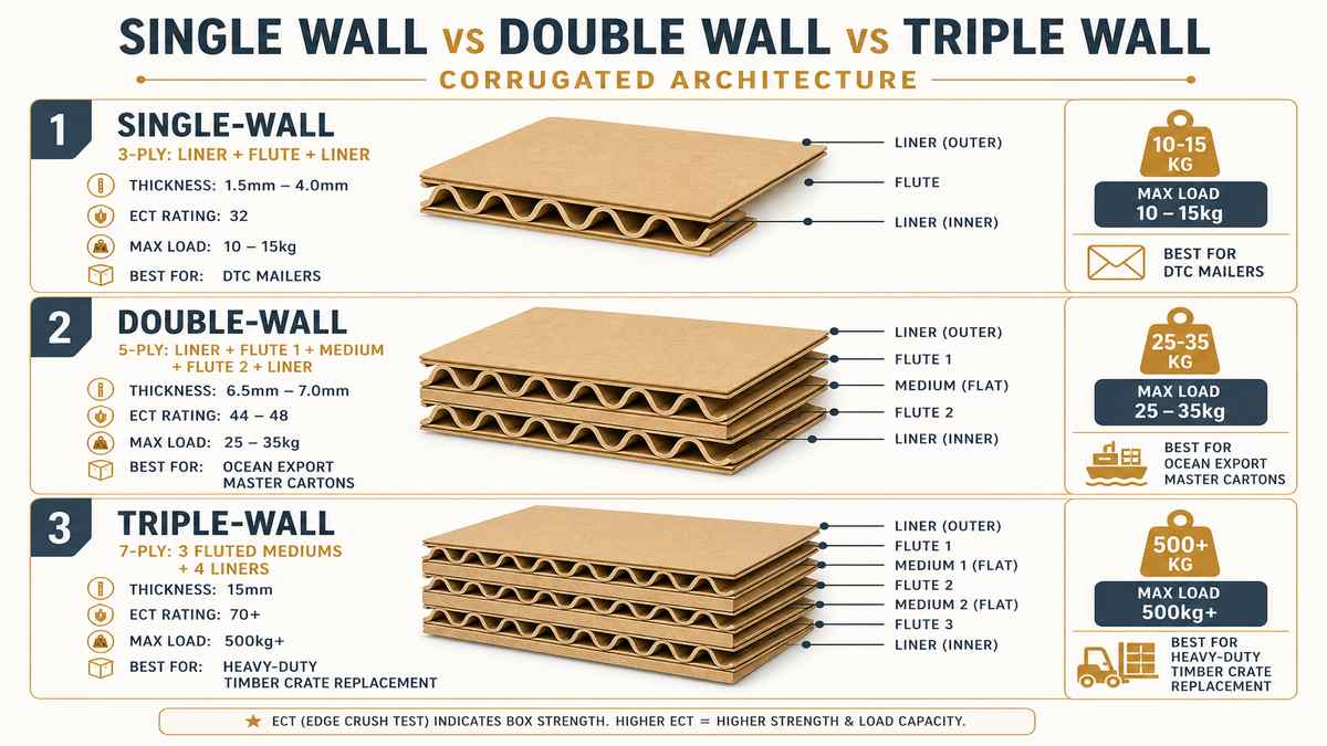 Single Wall vs Double Wall vs Triple Wall Corrugated Architecture Infographic