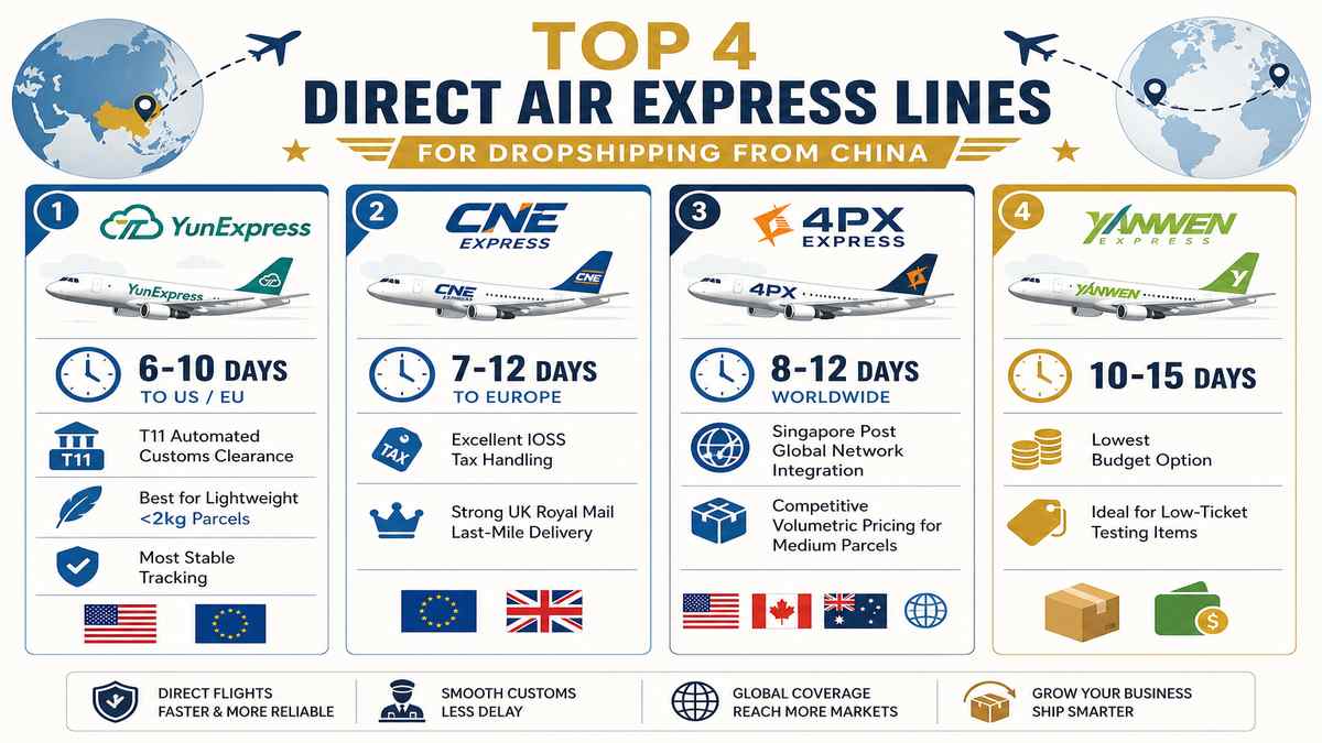 Top 4 Direct Air Express Lines for Dropshipping from China Infographic