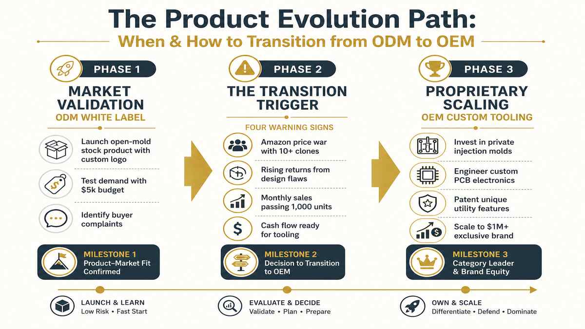 The Product Evolution Path When and How to Transition from ODM to OEM Infographic