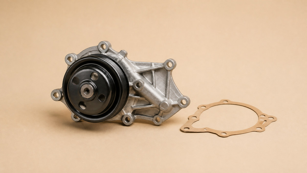 Cast aluminium water pump with a pressed steel pulley and a paper gasket