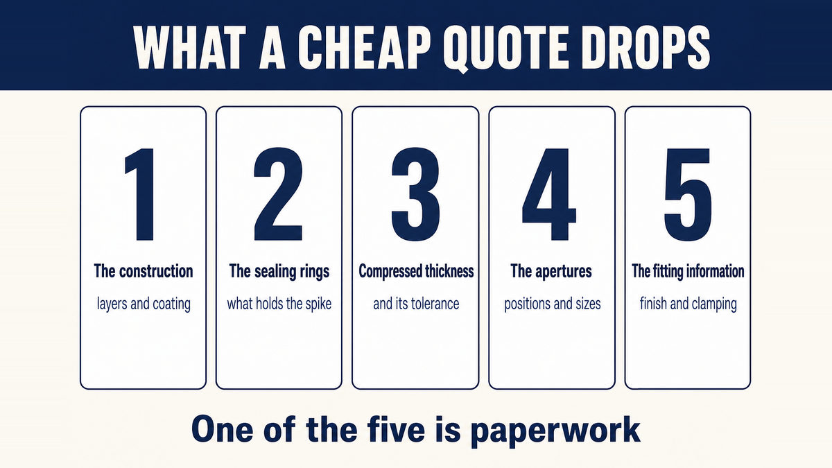 The five places a low head gasket quote comes from: the construction and coating, the combustion sealing rings, the compressed thickness, the apertures, and the fitting information