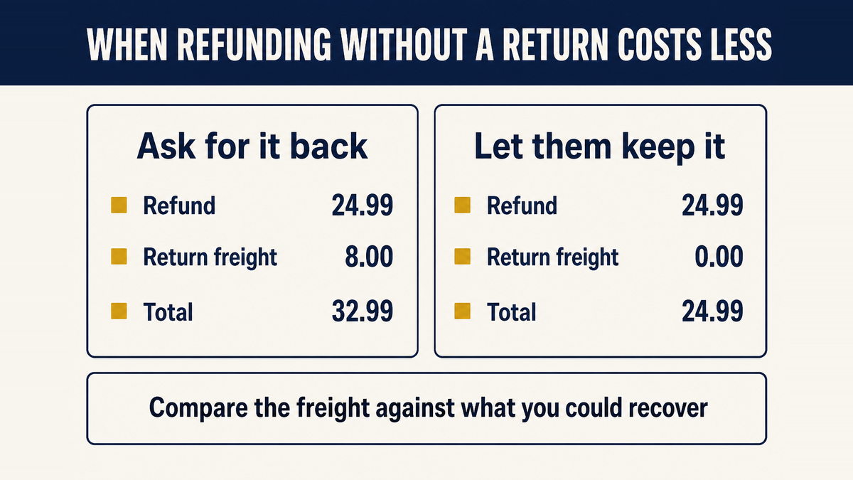 Comparing the cost of accepting a return at 32.99 against refunding without a return at 24.99 on the same order
