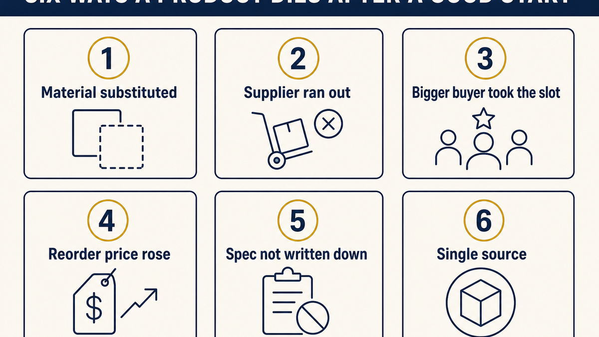 Six reasons a dropshipping product dies after a good start, from material substitution to an unpriced cost rise